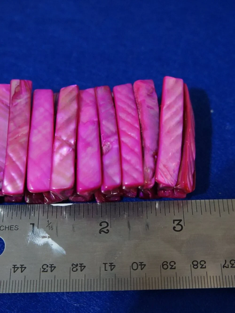 Vintage Fuchsia Pink Mother of Pearl Shell Wide Stretch Cuff Bracelet - 1.5